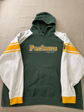 Reebok Mens Green Yellow 2XL Green Bay Packers Vintage Style Football Hoodie